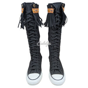 Converse Japan 2009 FriFri XXHI Black Fringe Knee High Sneaker Boot Womens 6